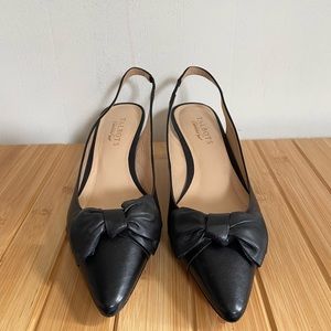 Talbots all leather black kitten heel sling back with bow front